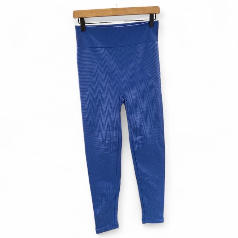Wolford Compression Workout Leggings Wellness Blue Ribbed size Large luxe yoga